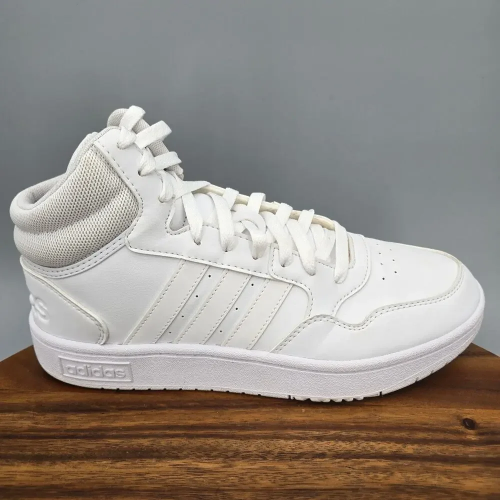 Adidas Hoops 3.0 Shoes Womens 9 M White Leather Basketball Mid Top Sneakers